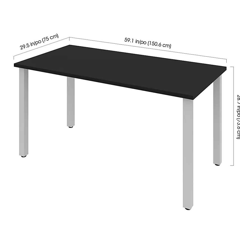 Bestar Universal 60"W Table Computer Desk With Square Metal Legs, Black