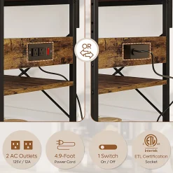 Bestier Bakers Rack With Power Outlets And Storage Shelf, 5-Tier, 65”H x 33”W x 16”D, Rustic Brown