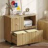 Bestier 32" 3-Drawers  Fluted Wood Mobile Lateral File Cabinet with Printer Tray, Natural Oak