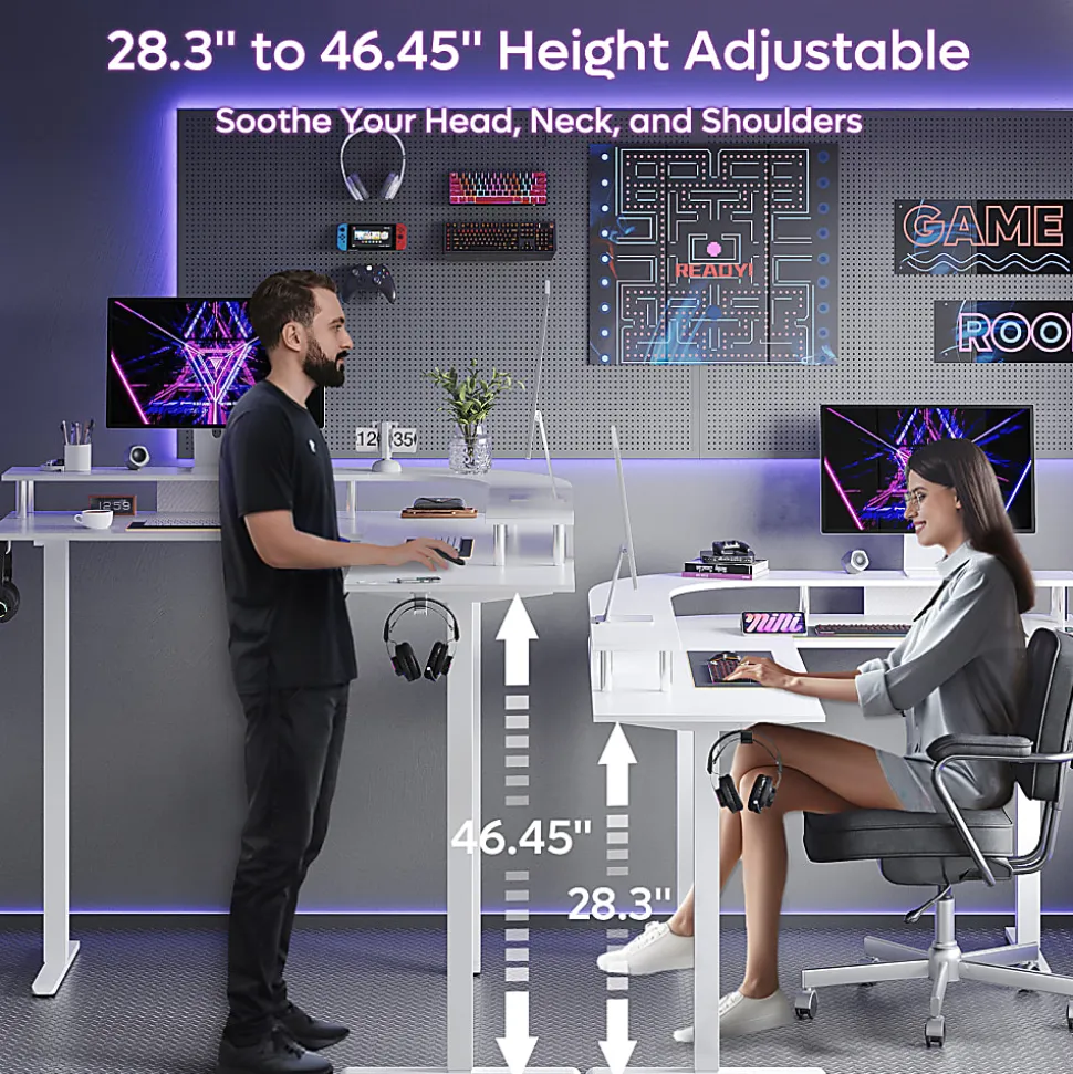 Bestier 63" Electric Adjustable-Height L-Shaped Standing Desk, White