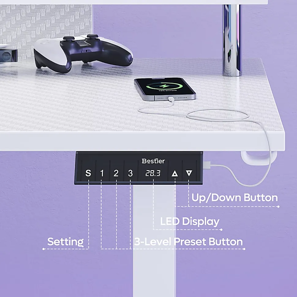Bestier 63" Electric Adjustable-Height L-Shaped Standing Desk, White