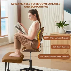 Bestier Ergonomic Faux Leather Mid-Back Cross Legged Office Task Chair With Wheels, Brown