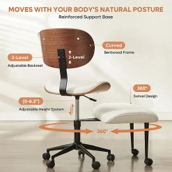 Bestier Ergonomic Faux Leather Mid-Back Cross Legged Office Task Chair With Wheels, White