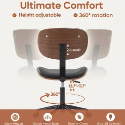 Bestier Ergonomic Faux Leather Mid-Back Armless Office Task Chair With Swivel Curved Seat, Black