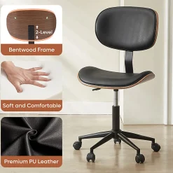 Bestier Ergonomic Faux Leather Mid-Back Armless Office Task Chair With Swivel Curved Seat, Black