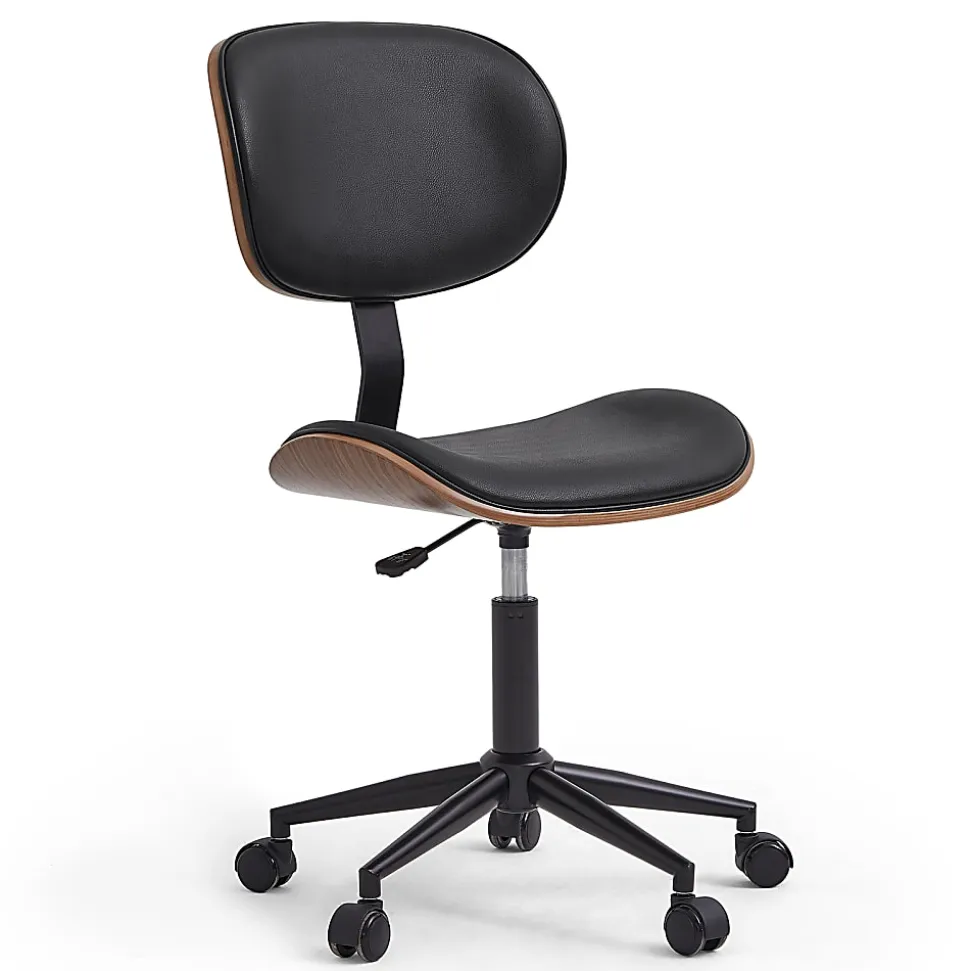 Bestier Ergonomic Faux Leather Mid-Back Armless Office Task Chair With Swivel Curved Seat, Black