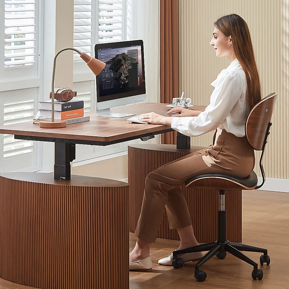 Bestier Ergonomic Faux Leather Mid-Back Armless Office Task Chair With Swivel Curved Seat, Black