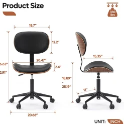 Bestier Ergonomic Faux Leather Mid-Back Armless Office Task Chair With Swivel Curved Seat, Black