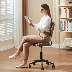 Bestier Ergonomic Faux Leather Mid-Back Armless Office Task Chair With Swivel Curved Seat, Black