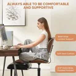 Bestier Ergonomic Faux Leather Mid-Back Cross Legged Office Task Chair With Wheels, Black