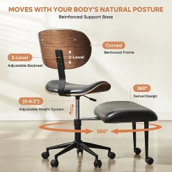 Bestier Ergonomic Faux Leather Mid-Back Cross Legged Office Task Chair With Wheels, Black
