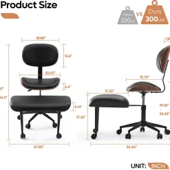 Bestier Ergonomic Faux Leather Mid-Back Cross Legged Office Task Chair With Wheels, Black