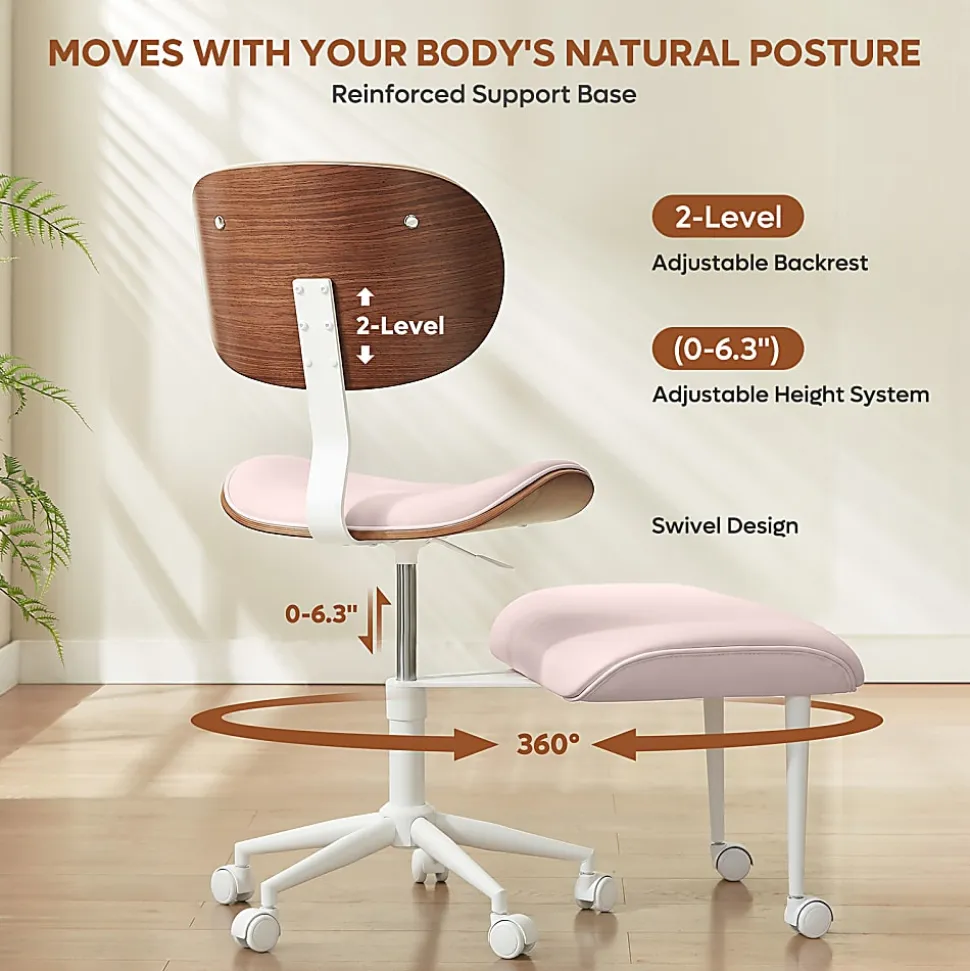 Bestier Ergonomic Faux Leather Mid-Back Cross Legged Office Task Chair With Wheels, Pink