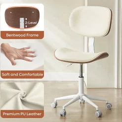 Bestier Ergonomic Faux Leather Mid-Back Armless Office Task Chair With Swivel Curved Seat, White