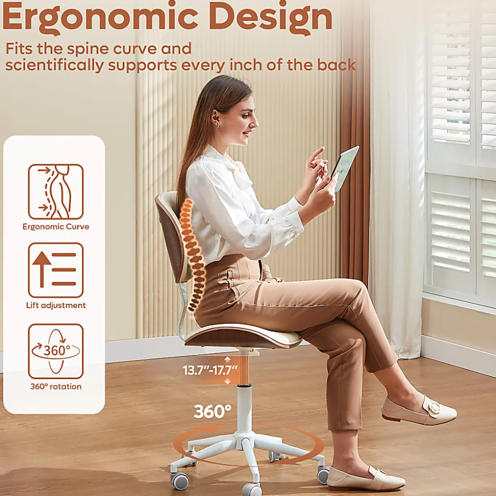 Bestier Ergonomic Faux Leather Mid-Back Armless Office Task Chair With Swivel Curved Seat, White
