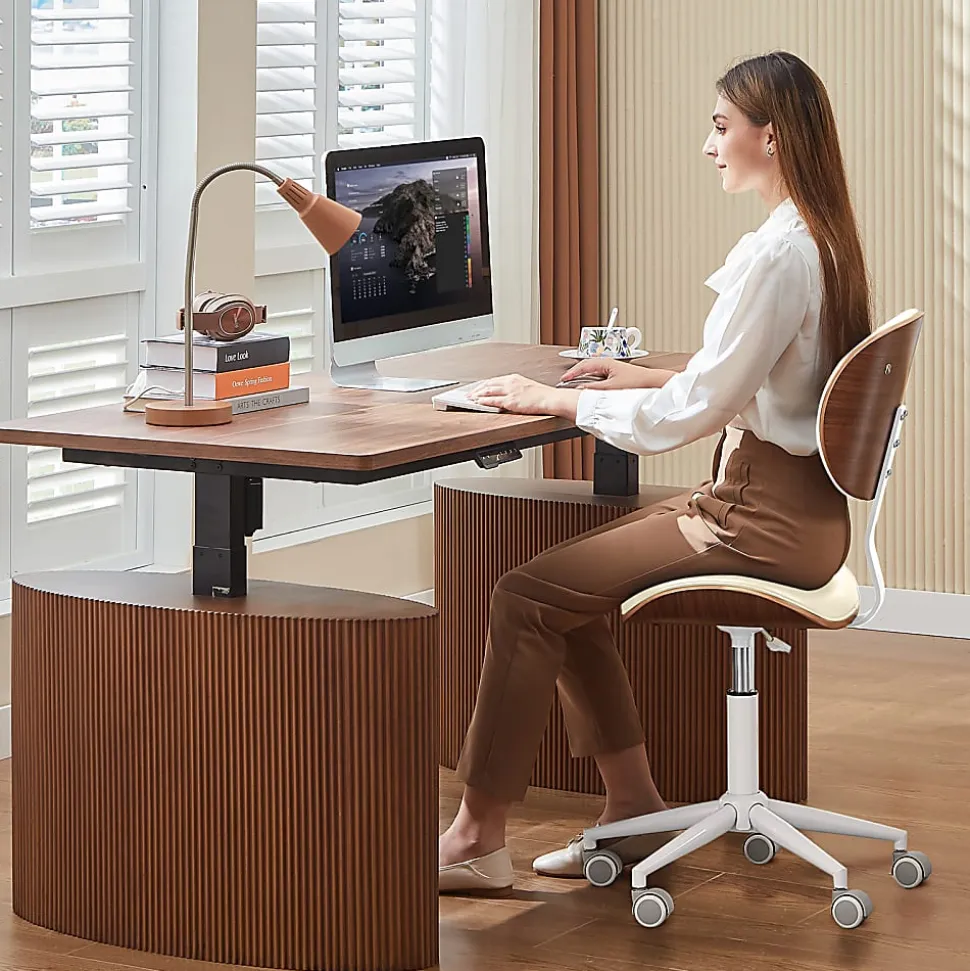 Bestier Ergonomic Faux Leather Mid-Back Armless Office Task Chair With Swivel Curved Seat, White
