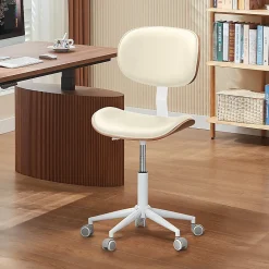 Bestier Ergonomic Faux Leather Mid-Back Armless Office Task Chair With Swivel Curved Seat, White