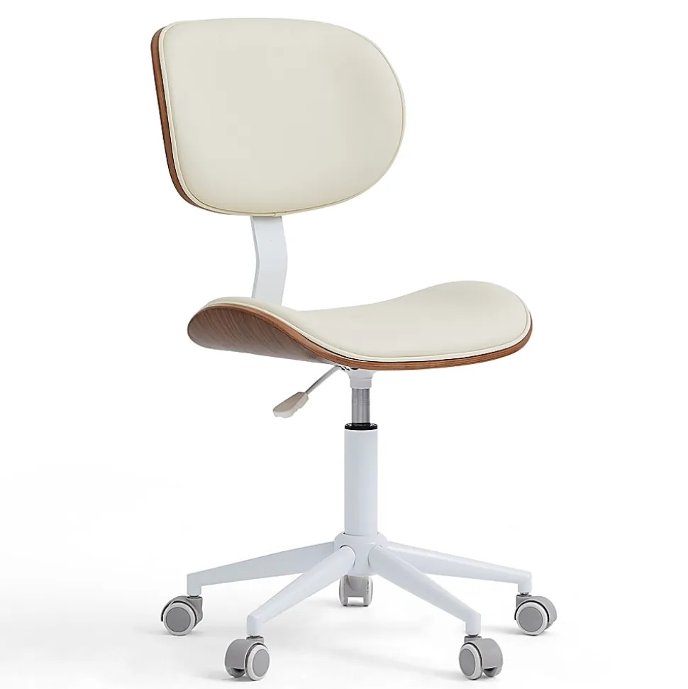 Bestier Ergonomic Faux Leather Mid-Back Armless Office Task Chair With Swivel Curved Seat, White