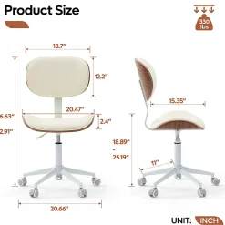 Bestier Ergonomic Faux Leather Mid-Back Armless Office Task Chair With Swivel Curved Seat, White