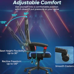 Bestier Ergonomic Gaming Chair With Integrated LED Lights, Black/Red