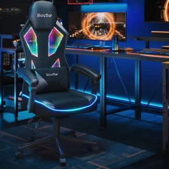 Bestier Ergonomic Gaming Chair With Integrated LED Lights, Black