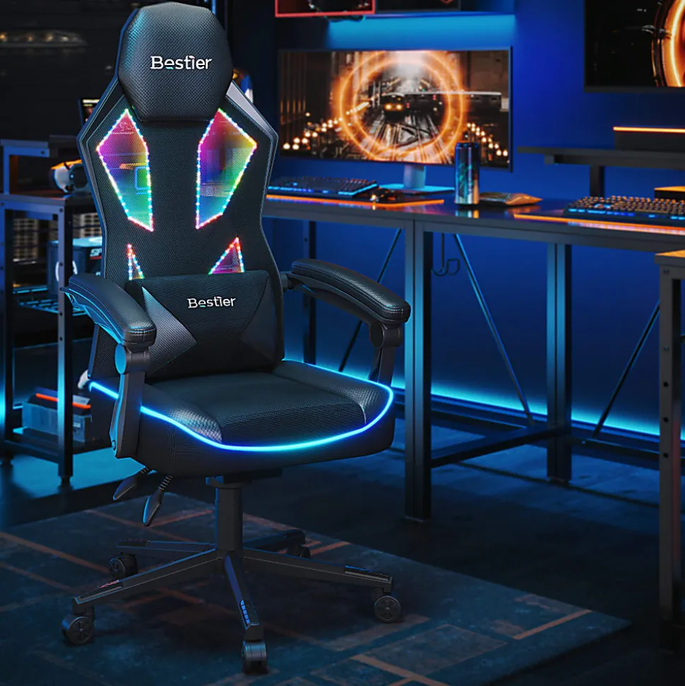 Bestier Ergonomic Gaming Chair With Integrated LED Lights, Black