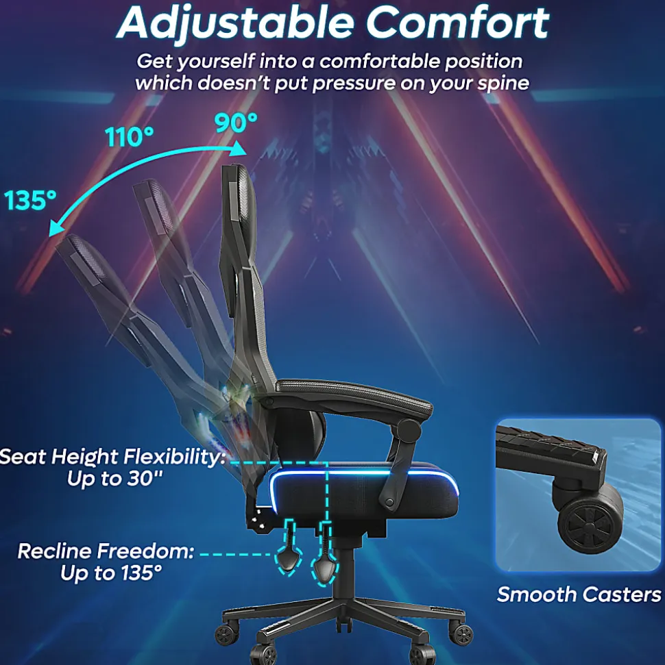 Bestier Ergonomic Gaming Chair With Integrated LED Lights, Black