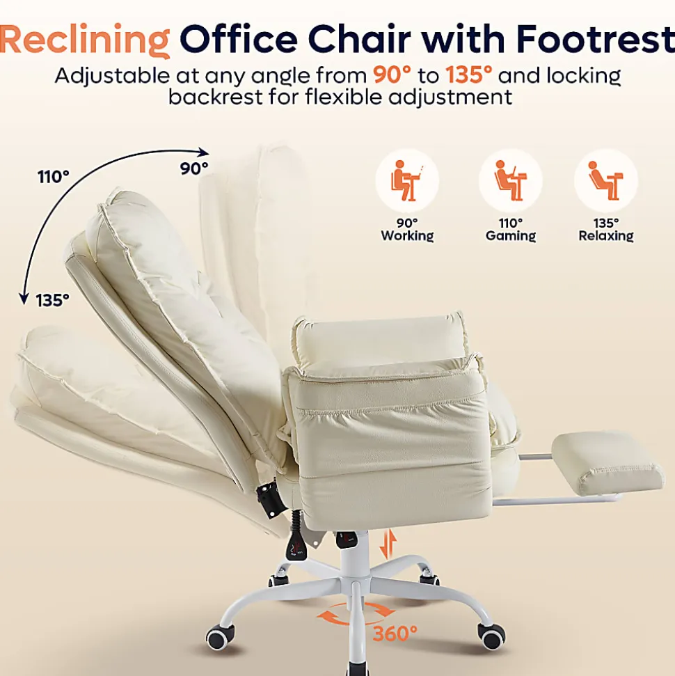 Bestier Ergonomic PU Leather High-Back Cross-Legged Executive Office Chair, Beige, H200671AMWP