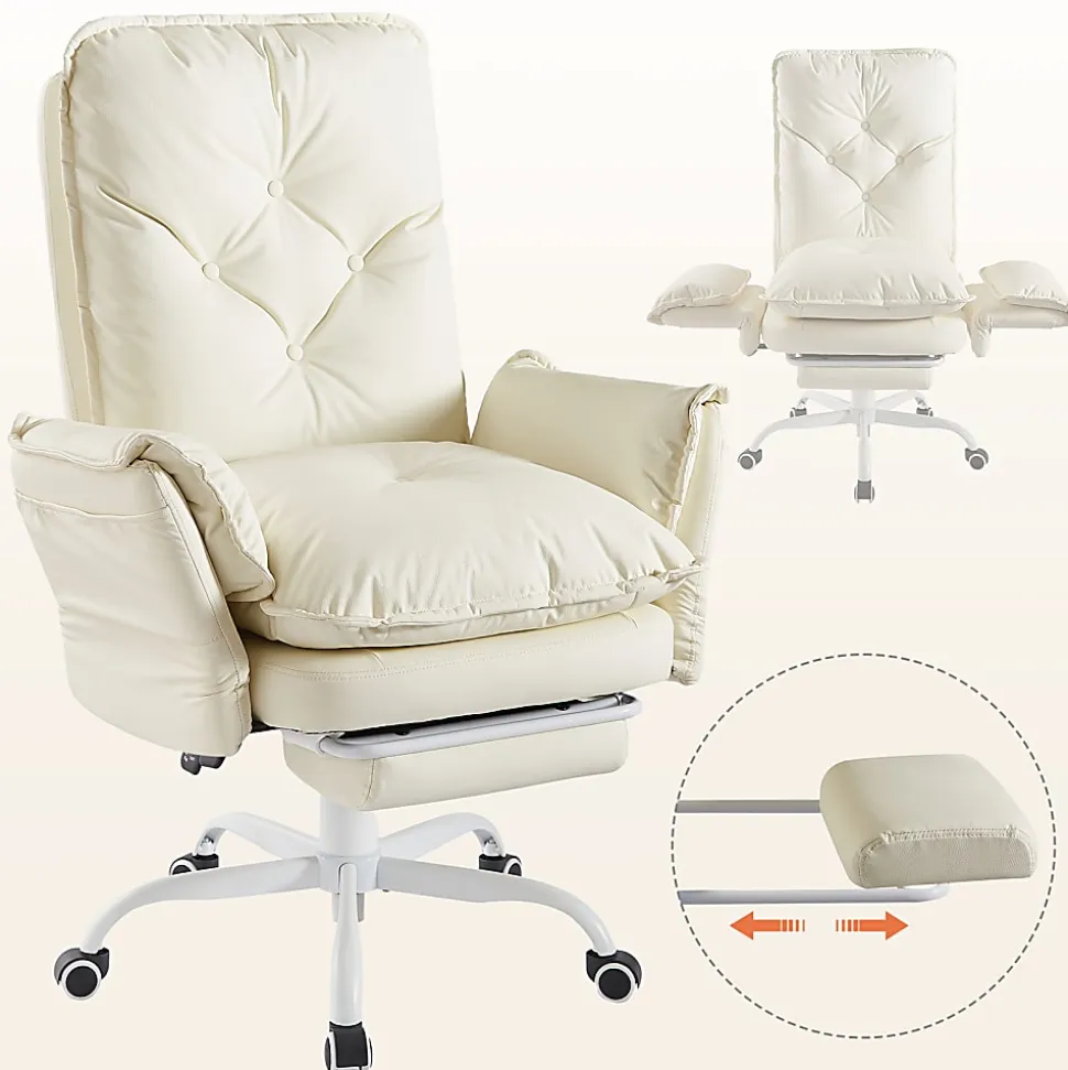 Bestier Ergonomic PU Leather High-Back Cross-Legged Executive Office Chair, Beige, H200671AMWP