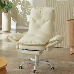 Bestier Ergonomic PU Leather High-Back Cross-Legged Executive Office Chair, Beige, H200671AMWP