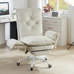 Bestier Ergonomic PU Leather High-Back Cross-Legged Executive Office Chair, Beige, H200671AWHTS