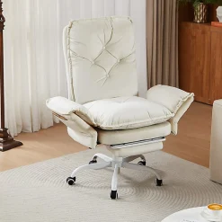 Bestier Ergonomic PU Leather High-Back Cross-Legged Executive Office Chair, Beige, H200671AWHTS