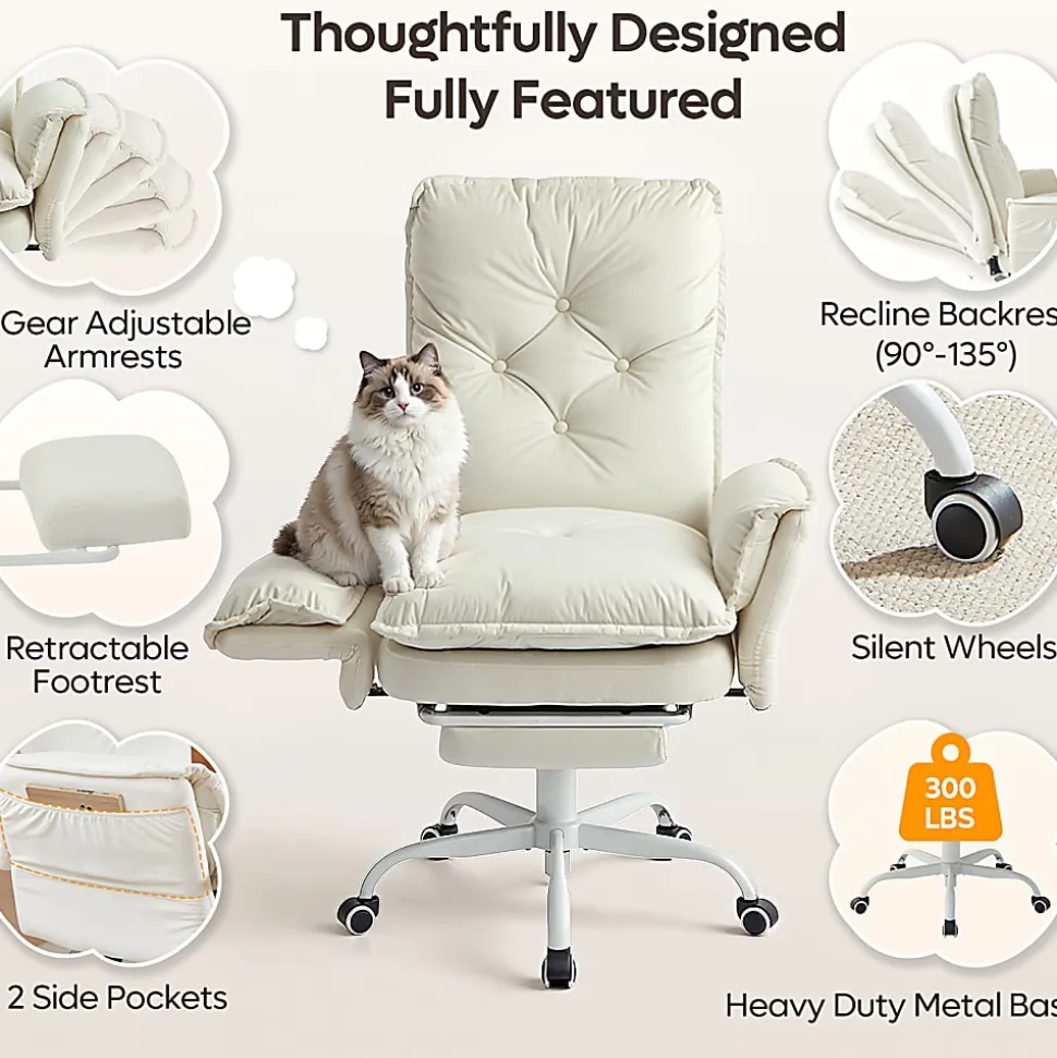 Bestier Ergonomic PU Leather High-Back Cross-Legged Executive Office Chair, Beige, H200671AWHTS