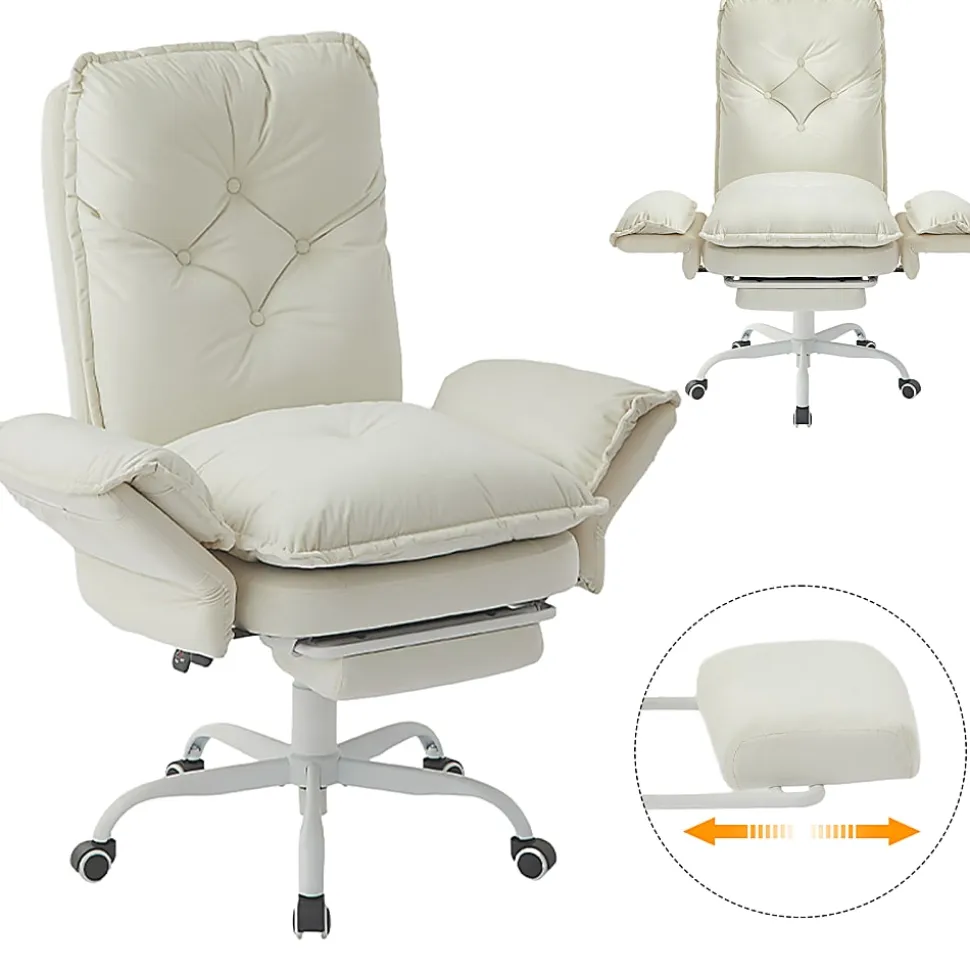 Bestier Ergonomic PU Leather High-Back Cross-Legged Executive Office Chair, Beige, H200671AWHTS