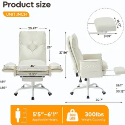 Bestier Ergonomic PU Leather High-Back Cross-Legged Executive Office Chair, Beige, H200671AWHTS
