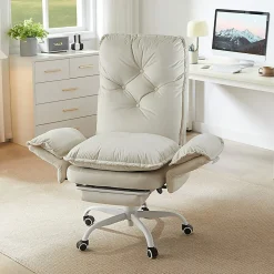 Bestier Ergonomic PU Leather High-Back Cross-Legged Executive Office Chair, Beige, H200671AWHTS