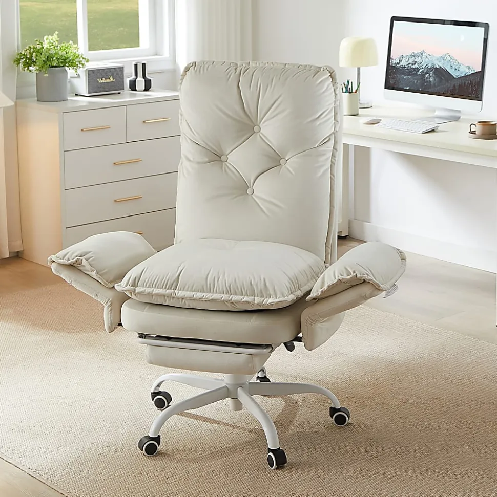 Bestier Ergonomic PU Leather High-Back Cross-Legged Executive Office Chair, Beige, H200671AWHTS