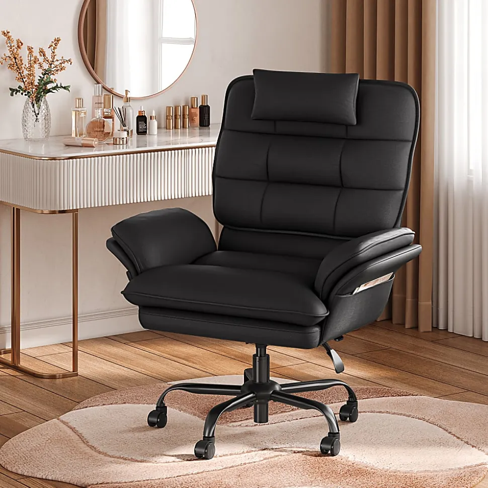 Bestier Ergonomic PU Leather High-Back Swivel Executive Office Chair, Black