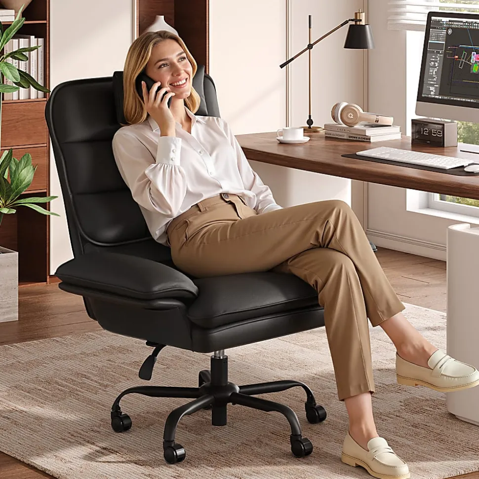 Bestier Ergonomic PU Leather High-Back Swivel Executive Office Chair, Black