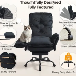 Bestier Ergonomic PU Leather High-Back Cross-Legged Executive Office Chair, Black
