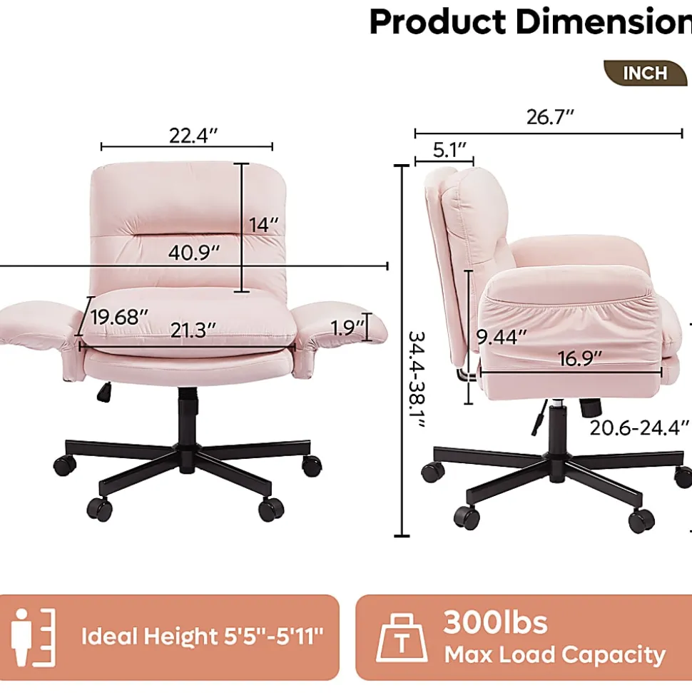 Bestier Ergonomic Velour Mid-Back Swivel Executive Task Chair, Pink