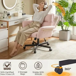 Bestier Ergonomic Velour Mid-Back Swivel Executive Task Chair, Pink