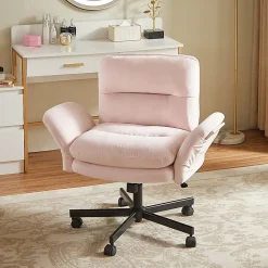 Bestier Ergonomic Velour Mid-Back Swivel Executive Task Chair, Pink