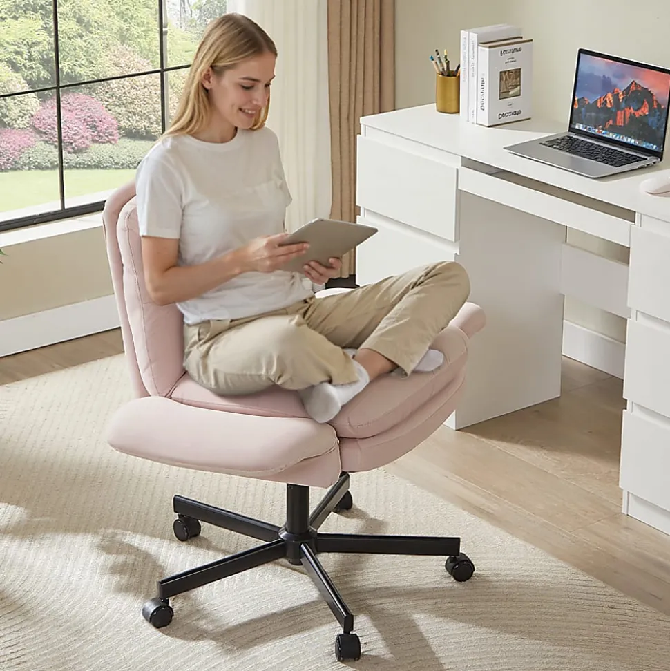 Bestier Ergonomic Velour Mid-Back Swivel Executive Task Chair, Pink