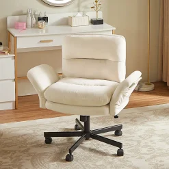 Bestier Ergonomic Velour Mid-Back Swivel Executive Task Chair, Beige