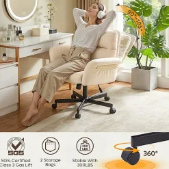 Bestier Ergonomic Velour Mid-Back Swivel Executive Task Chair, Beige