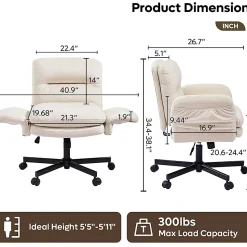 Bestier Ergonomic Velour Mid-Back Swivel Executive Task Chair, Beige