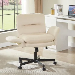 Bestier Ergonomic Velour Mid-Back Swivel Executive Task Chair, Beige