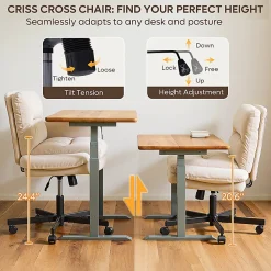 Bestier Ergonomic Velour Mid-Back Swivel Executive Task Chair, Beige