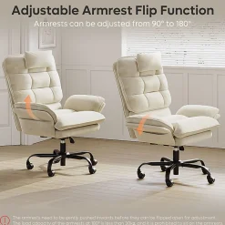 Bestier Ergonomic Velvet High-Back Swivel Executive Task Chair, Beige